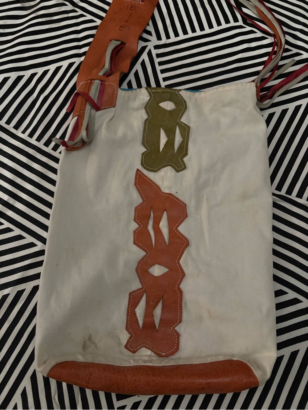 Save The Queen Cream Canvas Shoulder Bag with Tan & Olive Accents